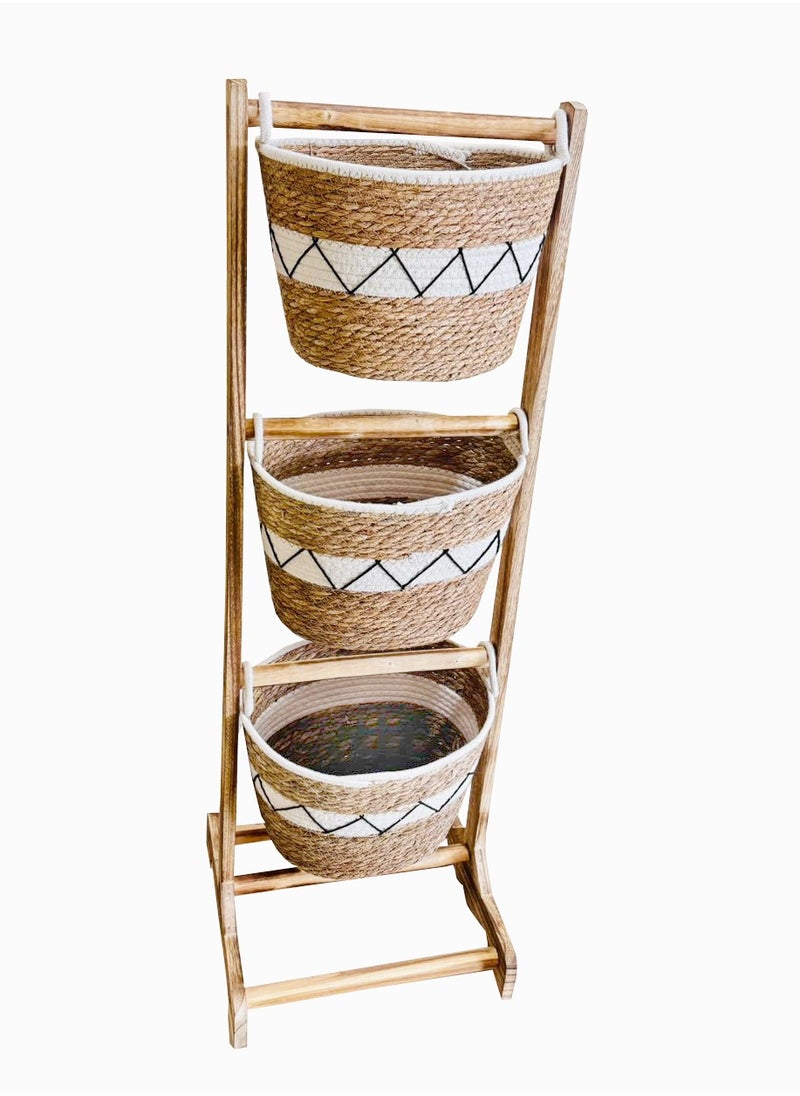 YINZUO - FAB D'COR Three-Tiered Woven Basket Stand for Stylish Home Used For Storage or Organization  Enjoy a Clutter-Free and Stylish Living Space - Image 1