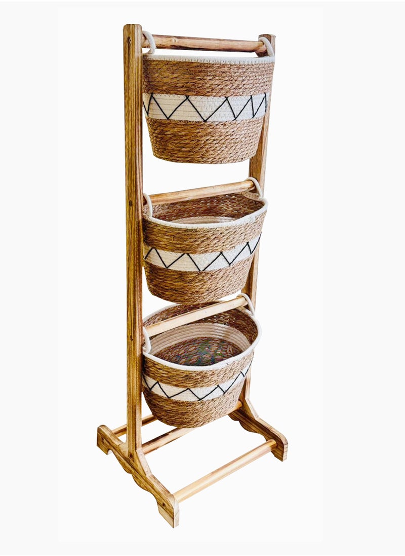 YINZUO - FAB D'COR Three-Tiered Woven Basket Stand for Stylish Home Used For Storage or Organization  Enjoy a Clutter-Free and Stylish Living Space - Image 1