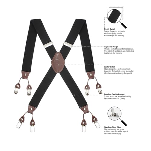 Peluche Novelist Charmer Black & Brown X Back 8 Clips Suspender (Strap Width- 3.5cm) - Image 4