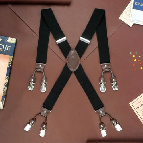 Peluche Novelist Charmer Black & Brown X Back 8 Clips Suspender (Strap Width- 3.5cm) - Image 2