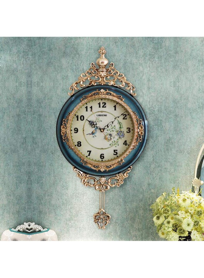 SHISEDECO Elegant, Traditional, Decorative, Hand Painted Modern Grandfather Wall Clock Fancy Ethnic Luxury Handmade Decoration, Swinging Pendulum for New Room or Office. Large. 29.5 Inch. (Blue) - Image 1