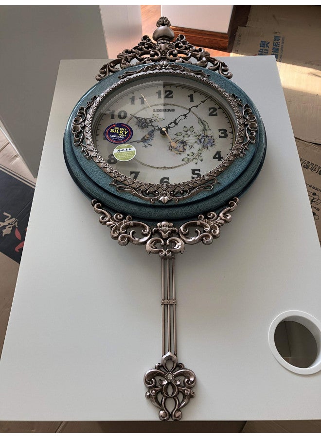 SHISEDECO Elegant, Traditional, Decorative, Hand Painted Modern Grandfather Wall Clock Fancy Ethnic Luxury Handmade Decoration, Swinging Pendulum for New Room or Office. Large. 29.5 Inch. (Blue) - Image 4
