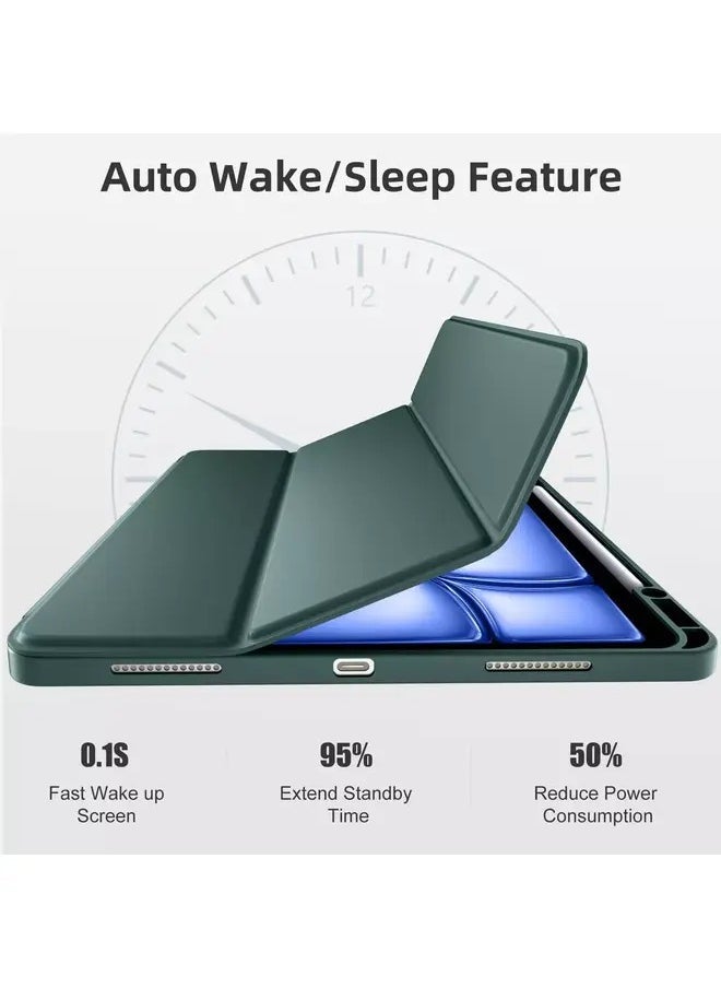 DUSALA Pine Green Slim Trifold Case for iPad Air 13" M2 (2024) & iPad Pro 12.9" (6th/5th/4th Gen) with Pencil Holder and TPU Back - Image 5