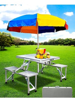 NIRTIK NIRTIK PicnicTableHeavyDutyAluminiumPortableFoldingCampSuitcasePicnicTableand4ChairsSetwithUmbrella a1  - Image 1