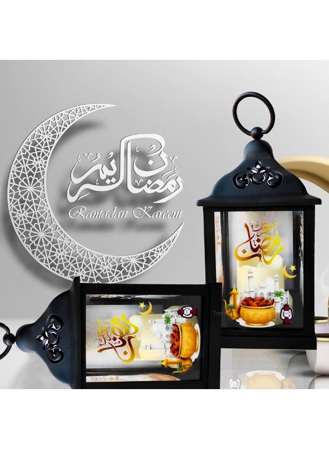 7.5" Decorative Ramadan Lantern with Integrated LED Candle, Elegant Moon & Star Design Hanging Lantern for Home, Table & Porch, Durable ABS Plastic Festive Eid Mubarak Lighting - Image 4
