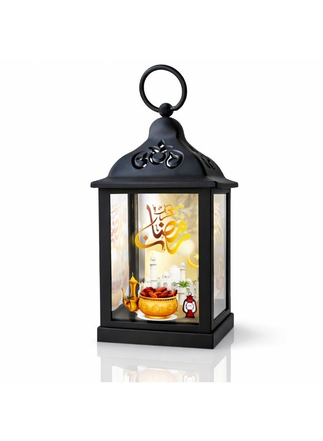 7.5" Decorative Ramadan Lantern with Integrated LED Candle, Elegant Moon & Star Design Hanging Lantern for Home, Table & Porch, Durable ABS Plastic Festive Eid Mubarak Lighting - Image 1