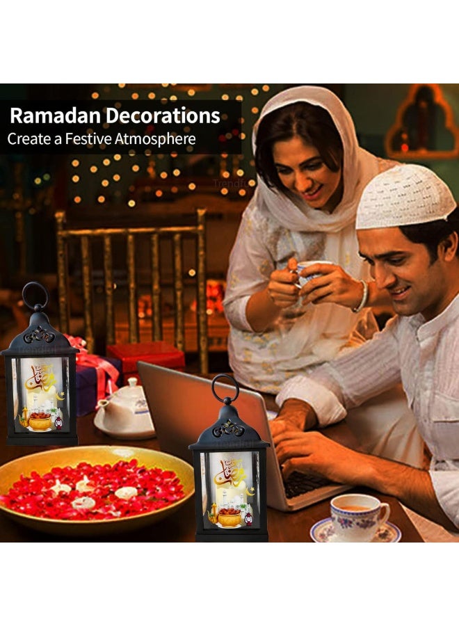 7.5" Decorative Ramadan Lantern with Integrated LED Candle, Elegant Moon & Star Design Hanging Lantern for Home, Table & Porch, Durable ABS Plastic Festive Eid Mubarak Lighting - Image 2
