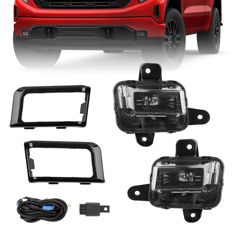 مجموعة مصابيح الضباب LED Misakomo 5 قطع لمصابيح الضباب لموديلات 2022 2023 2024 GMC Sierra 1500 استبدال GM2593338 GM259233 GM1039290 GM1038290 مع غلاف أسلاك المصابيح وزخارفها