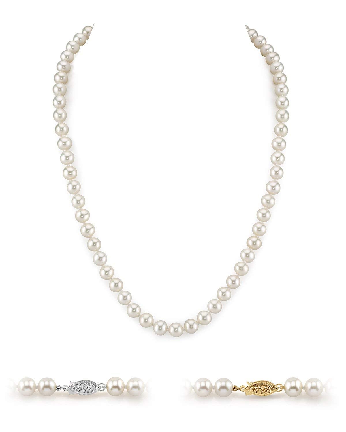 The Pearl Source 14K Gold 5.0-5.5mm AAAA Quality Round White Freshwater Cultured Pearl Necklace for Women 18" Princess Length Pearl Gifts for Christmas, Holidays and Anniversary