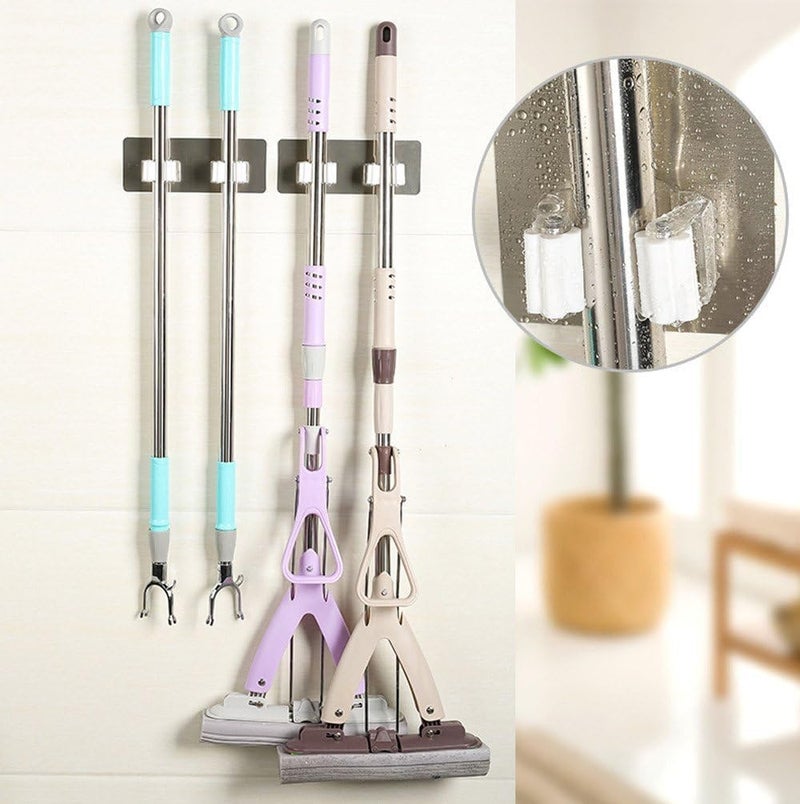 Home Cube 2 Pc SelfAdhesive Mop and Broom Holder Sweeper Gripper Hanger Umbrella Hanger Wall Mounted Mop Organizer for Bathroom Kitchen No Drilling Required - Image 2