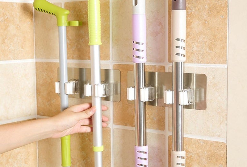 Home Cube 2 Pc SelfAdhesive Mop and Broom Holder Sweeper Gripper Hanger Umbrella Hanger Wall Mounted Mop Organizer for Bathroom Kitchen No Drilling Required - Image 3