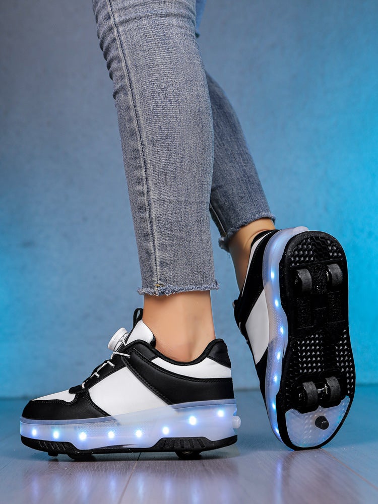 Children'S Heloo Shoes Girls' Skates Boys Invisible Two-Wheel Retractable Adult Pulley Bursting Shoes - Image 5