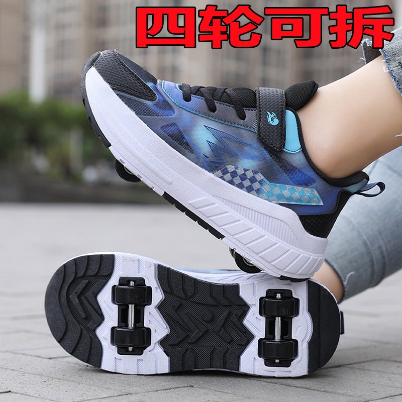 Children'S Heloo Shoes Girls' Skates Boys Invisible Two-Wheel Retractable Adult Pulley Bursting Shoes - Image 1