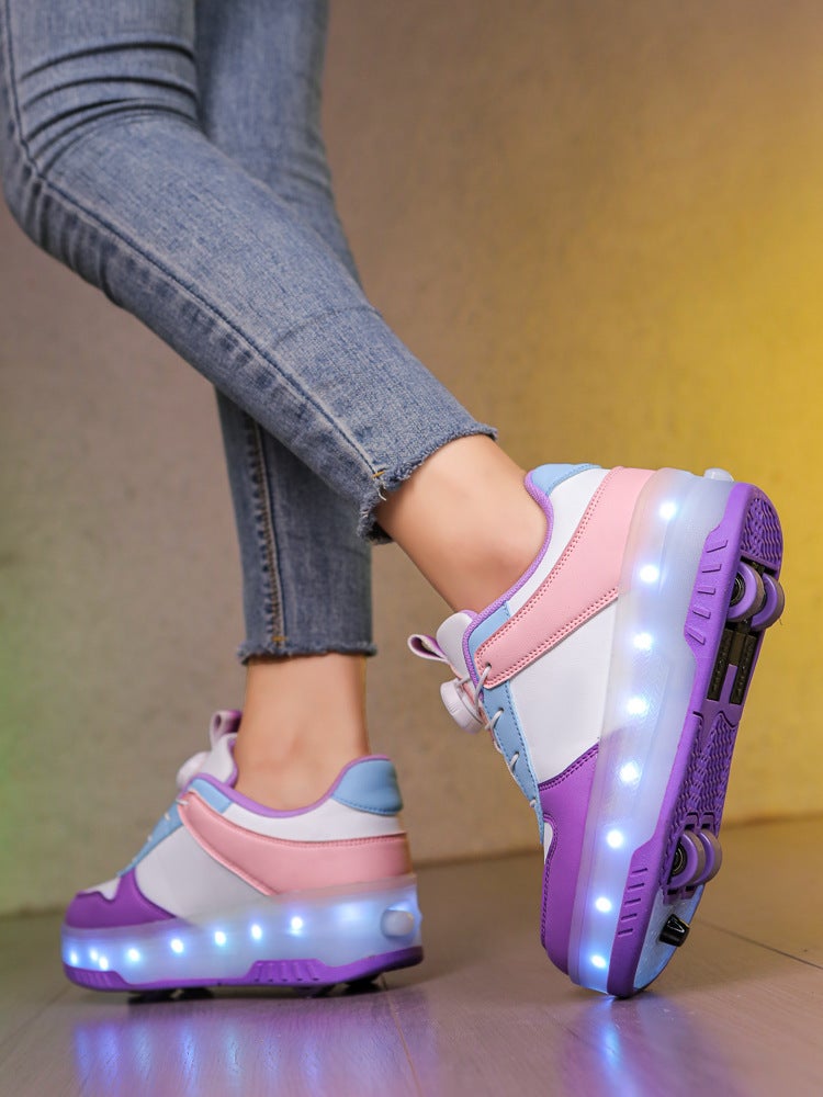 Children'S Heloo Shoes Girls' Skates Boys Invisible Two-Wheel Retractable Adult Pulley Bursting Shoes - Image 2