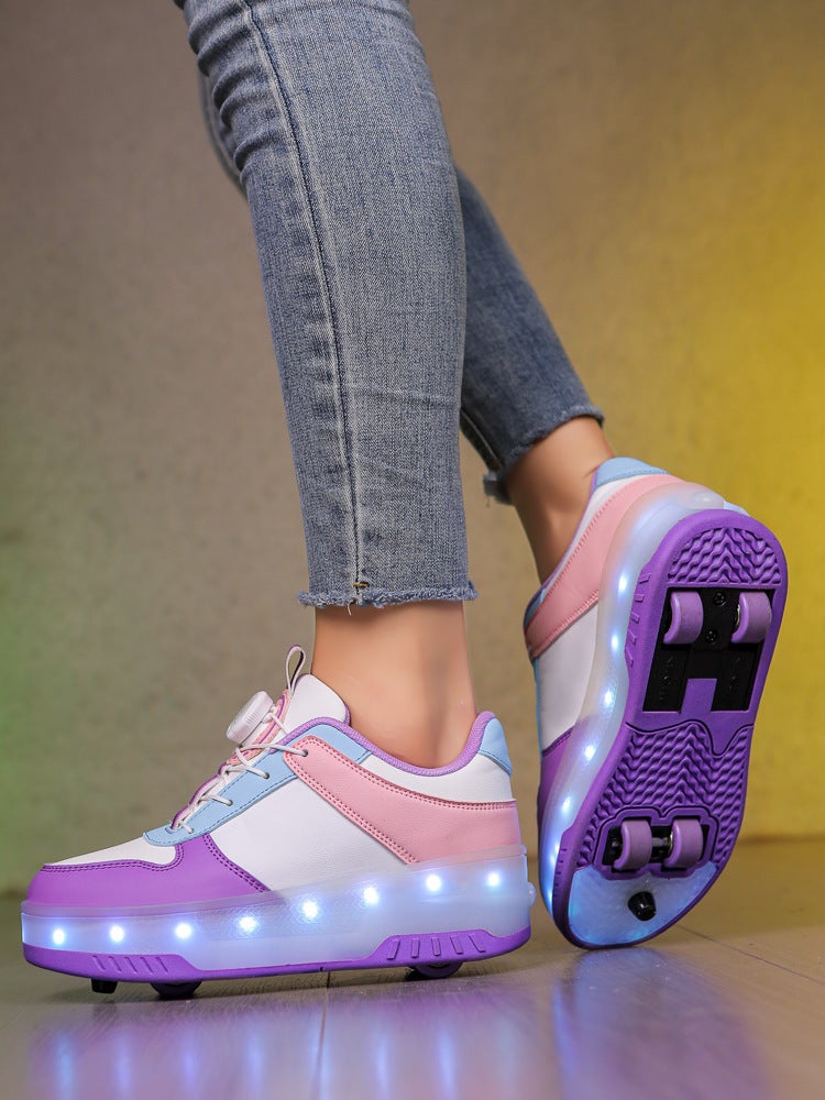 Children'S Heloo Shoes Girls' Skates Boys Invisible Two-Wheel Retractable Adult Pulley Bursting Shoes - Image 3