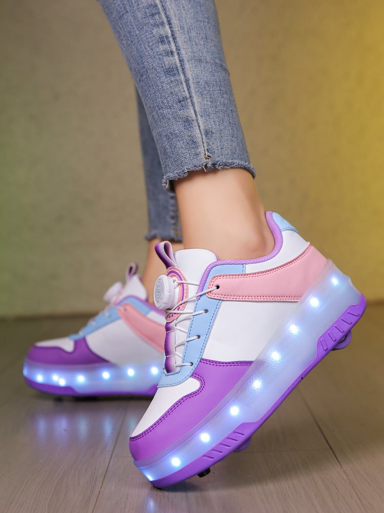 Children'S Heloo Shoes Girls' Skates Boys Invisible Two-Wheel Retractable Adult Pulley Bursting Shoes - Image 4