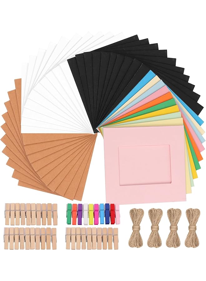 The Bros 84pcs 4 Inches Cardboard Picture Frames, Colorful DIY Cardboard Photo Hanging Display, Cardboard Photo Frames, Paper Picture Frame with Clips and Strings for Home School Party Office Wall Decor - Image 1