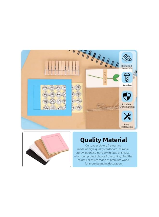 The Bros 84pcs 4 Inches Cardboard Picture Frames, Colorful DIY Cardboard Photo Hanging Display, Cardboard Photo Frames, Paper Picture Frame with Clips and Strings for Home School Party Office Wall Decor - Image 5