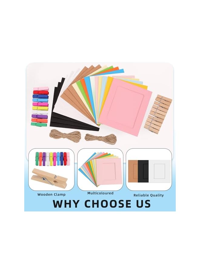 The Bros 84pcs 4 Inches Cardboard Picture Frames, Colorful DIY Cardboard Photo Hanging Display, Cardboard Photo Frames, Paper Picture Frame with Clips and Strings for Home School Party Office Wall Decor - Image 3