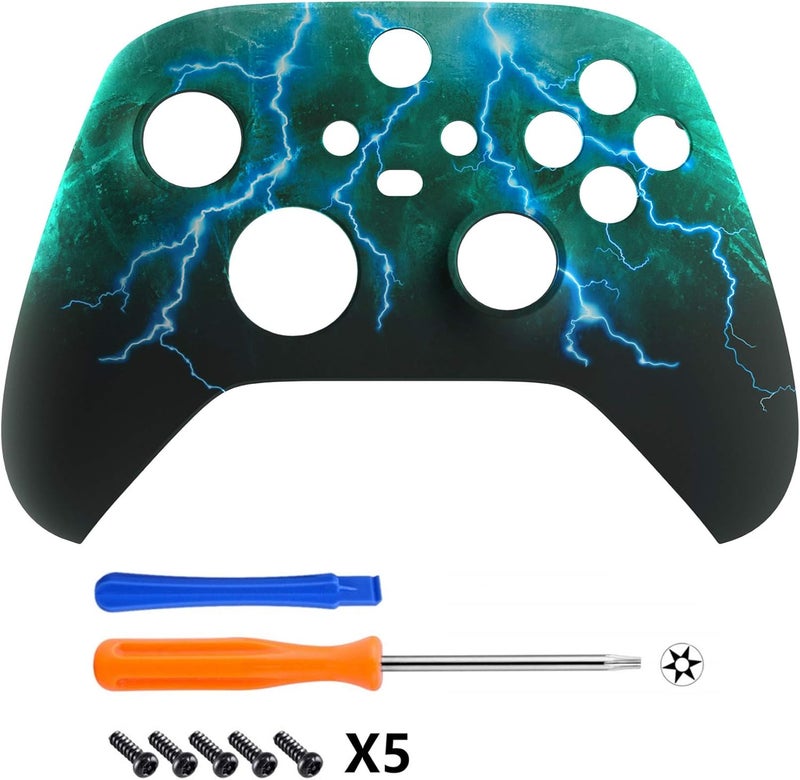eXtremeRate غلاف المخصص لجهاز تحكم Xbox Series X & S - أعد الحياة إلى جهاز التحكم الخاص بك - غلاف استبدال Green Storm Thunder غلاف أمامي لجهاز تحكم Xbox Core [لا يشمل جهاز التحكم] - Image 3