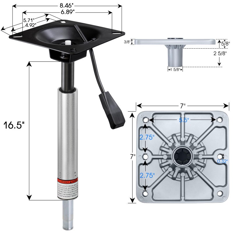 CLLOMAGY Adjustable Boat Seat Pedestal Base Mount Kit with Lock in 3/4" Boat Seat Pin Post&Marine Power Pedestal Mount Base for Marine Fishing Bass Chair,Post Adjustable Height 14 to 19 Inches/24 to 30 Inches - Image 3