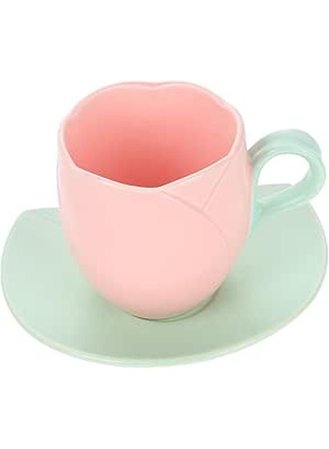 Ceramic Flower Mug and Saucer Set Elegant Teacup for Coffee Tea Kitchen Drinkware - Image 1