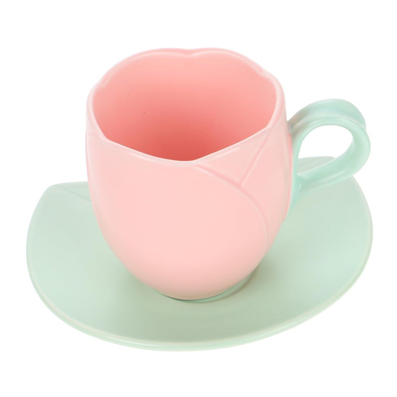 Ceramic Flower Mug and Saucer Set Elegant Teacup for Coffee Tea Kitchen Drinkware - Image 2