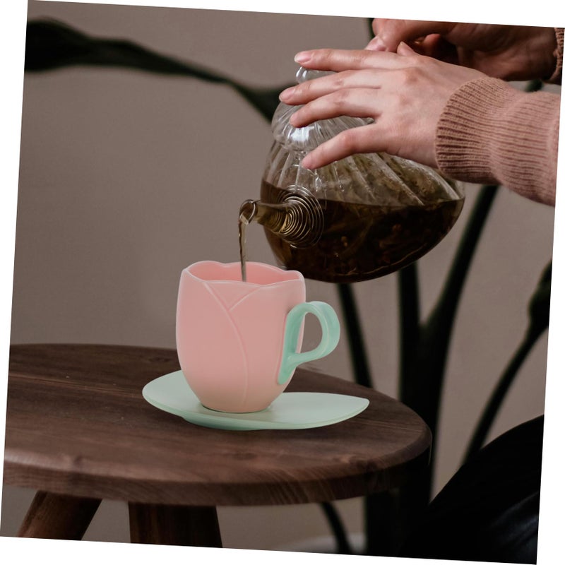 Ceramic Flower Mug and Saucer Set Elegant Teacup for Coffee Tea Kitchen Drinkware - Image 4