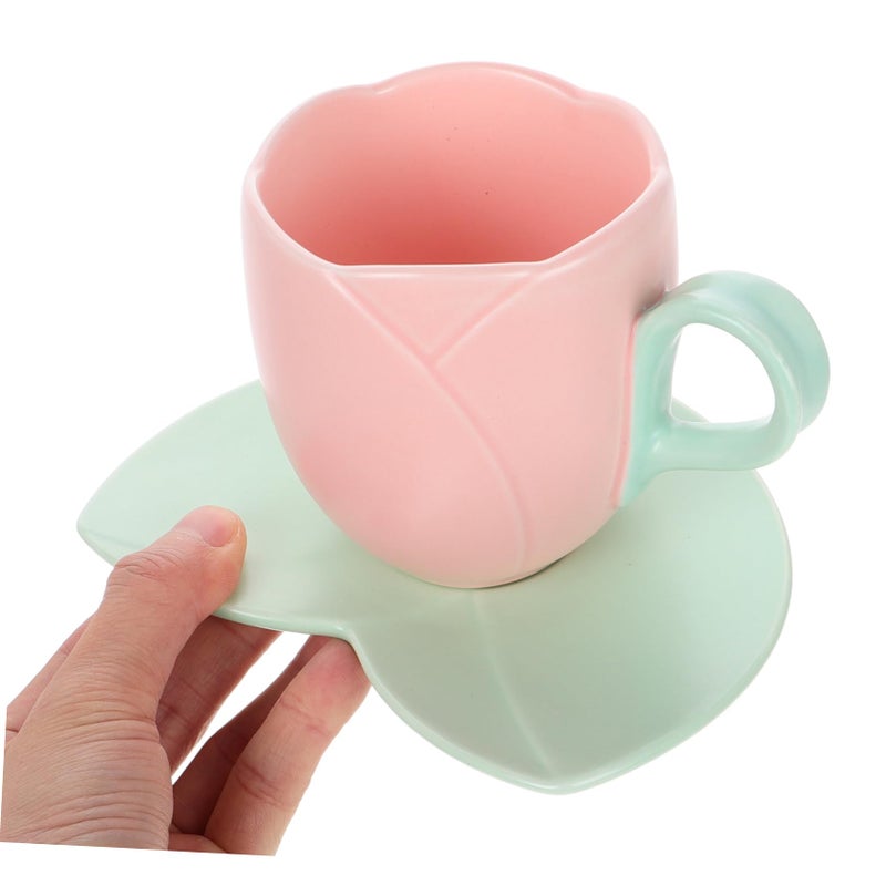 Ceramic Flower Mug and Saucer Set Elegant Teacup for Coffee Tea Kitchen Drinkware - Image 3