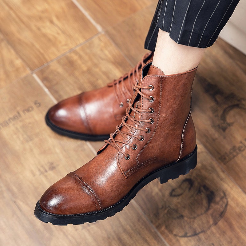 Independent Station Fashion Plus Size Lace-Up Short Boots Personality Black Motorcycle Denim Boots Business Leather Shoes - Image 4