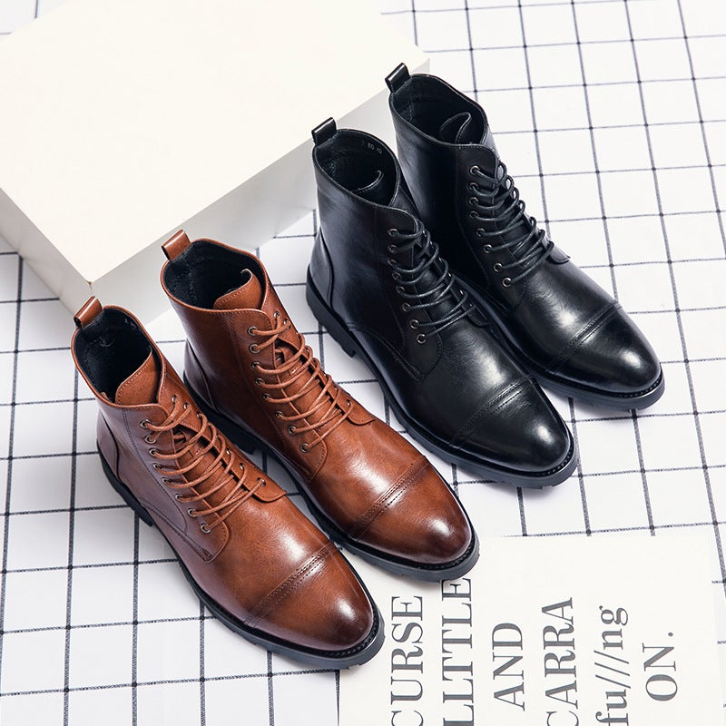 Independent Station Fashion Plus Size Lace-Up Short Boots Personality Black Motorcycle Denim Boots Business Leather Shoes - Image 5