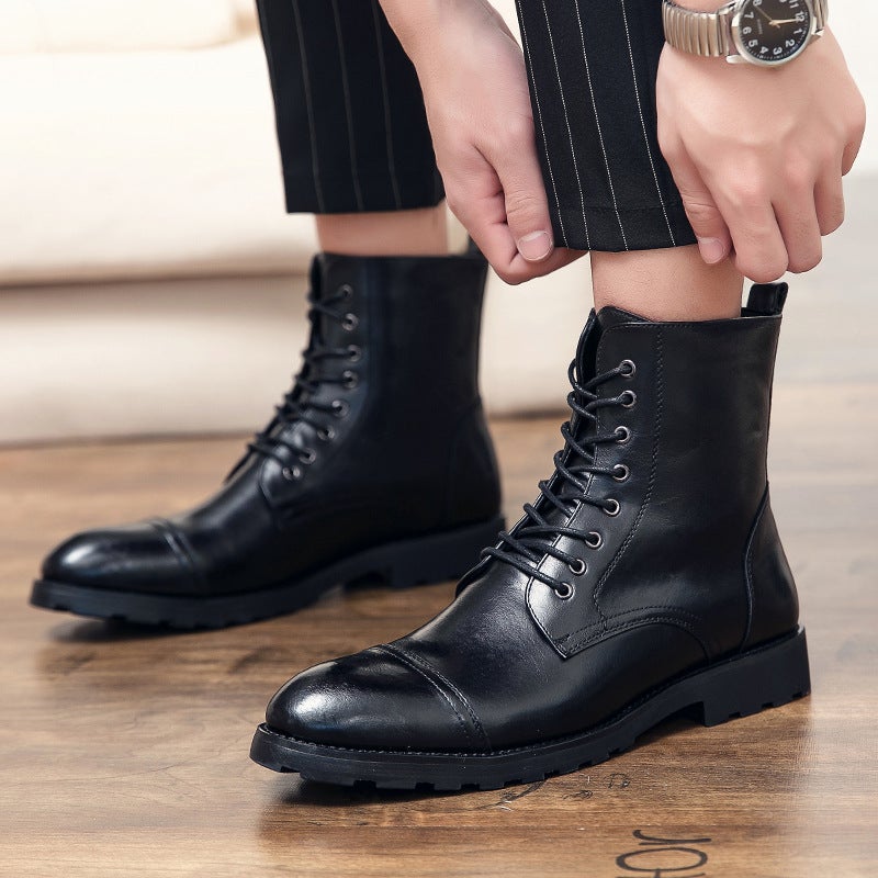 Independent Station Fashion Plus Size Lace-Up Short Boots Personality Black Motorcycle Denim Boots Business Leather Shoes - Image 3