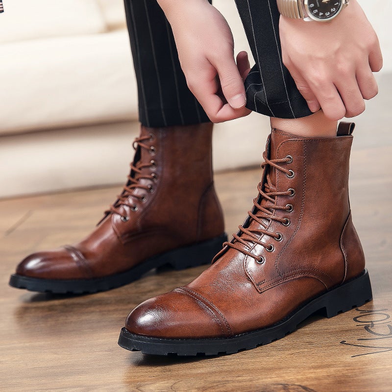Independent Station Fashion Plus Size Lace-Up Short Boots Personality Black Motorcycle Denim Boots Business Leather Shoes - Image 2