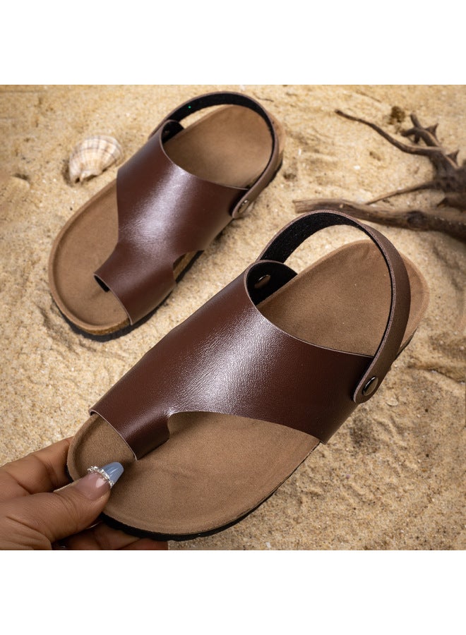 New Style Simple Open-toe Flat Sandals For Boys And Girls, Versatile Casual Vacation Outdoor Slip-on Anti-slip Sandals