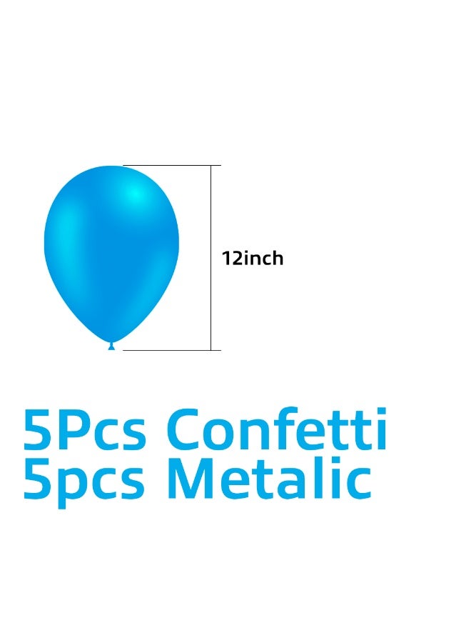 نقطة الحزب 10 قطع من بالونات اللاتكس، 12 بوصة من البالونات المعدنية الزرقاء (5 قطع) وبالونات الكونفيتي الزرقاء (5 قطع) لتزيين أعياد الميلاد وحفلات الزفاف والحفلات - Image 3