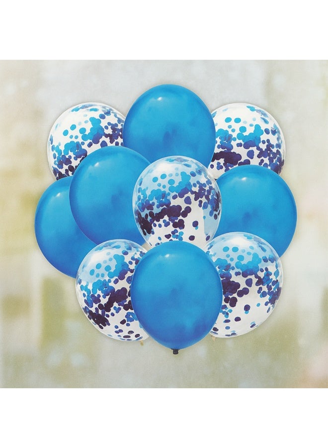 نقطة الحزب 10 قطع من بالونات اللاتكس، 12 بوصة من البالونات المعدنية الزرقاء (5 قطع) وبالونات الكونفيتي الزرقاء (5 قطع) لتزيين أعياد الميلاد وحفلات الزفاف والحفلات - Image 1