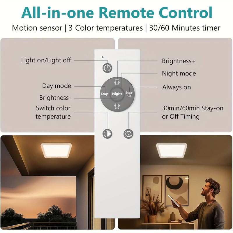 1pc Rechargeable 6000mah Led Ceiling Light With Remote Control 3 Color Modes Dimmable For Bedroom Study Living Room Kitchen - Image 5