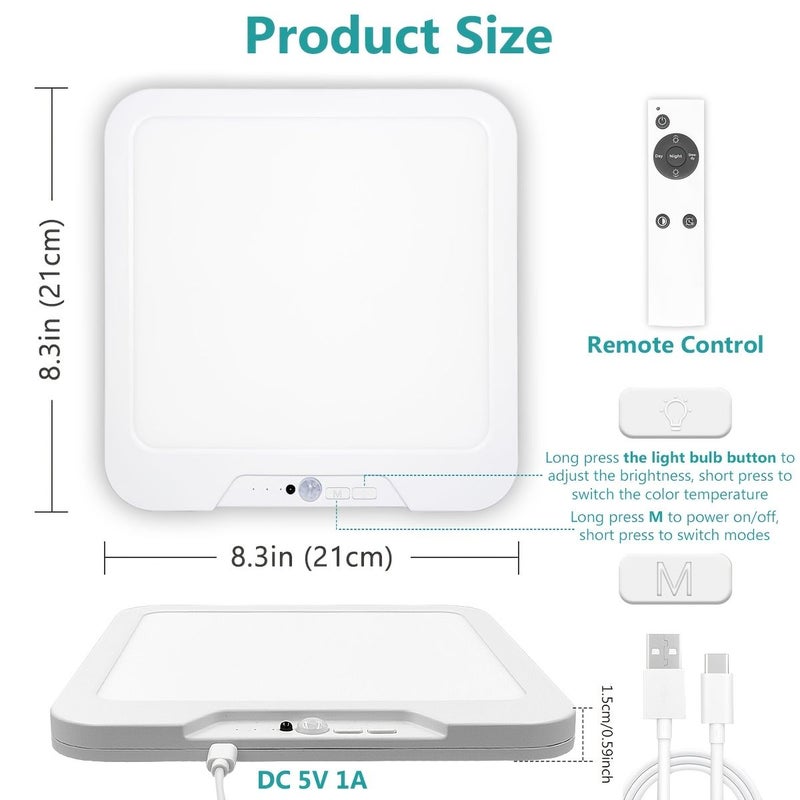 1pc Rechargeable 6000mah Led Ceiling Light With Remote Control 3 Color Modes Dimmable For Bedroom Study Living Room Kitchen - Image 2
