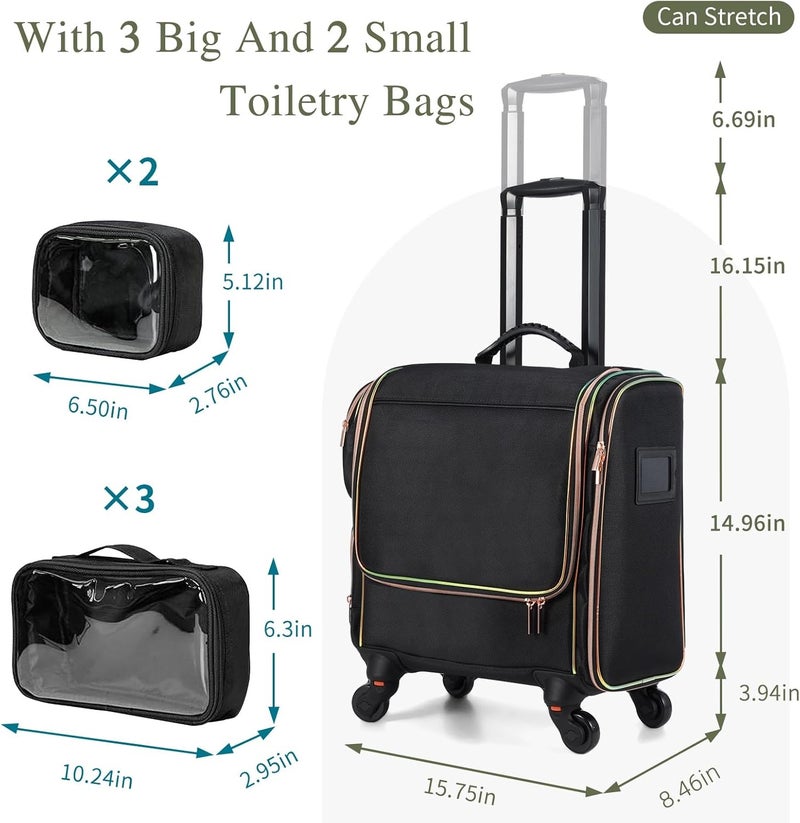 Stagiant Rolling Makeup Train Case, Professional Makeup Case, Travel Cosmetic Organizer Make Up Storage Bag for Makeup Artist, Hairstylist, Barbers, with 5 Toiletry Bags, Black - Image 5