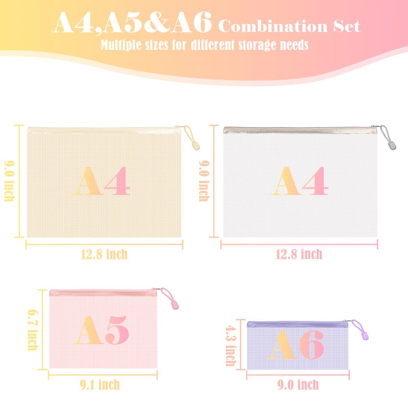 BAYTORY 24Pcs Mesh Zipper Pouch File Bags, Waterproof Clear File Pouch, Assorted Color File Pockets, Large Capacity Plastic Document Jackets, Organizing for Travel School Office and Home (Colorful) - Image 2