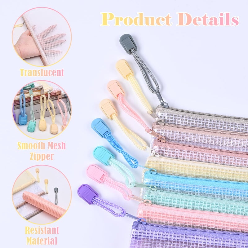 BAYTORY 24Pcs Mesh Zipper Pouch File Bags, Waterproof Clear File Pouch, Assorted Color File Pockets, Large Capacity Plastic Document Jackets, Organizing for Travel School Office and Home (Colorful) - Image 3