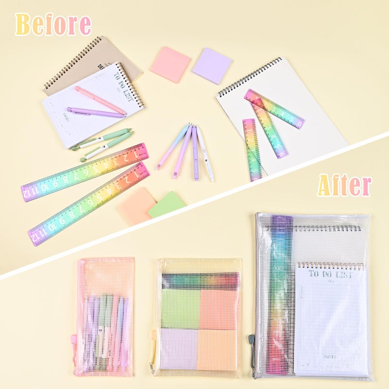 BAYTORY 24Pcs Mesh Zipper Pouch File Bags, Waterproof Clear File Pouch, Assorted Color File Pockets, Large Capacity Plastic Document Jackets, Organizing for Travel School Office and Home (Colorful) - Image 5