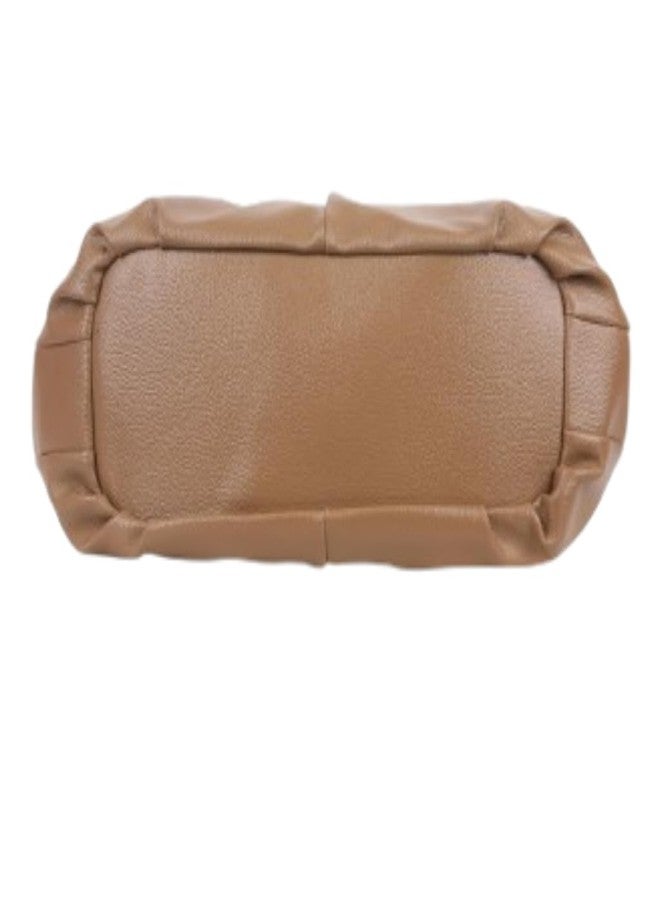 VINNIE Stylish Hobo Shoulder Bag for Women and Girls, Camel Brown PU Leather, Pleated Design, Medium Size, 2 Compartments - Image 4