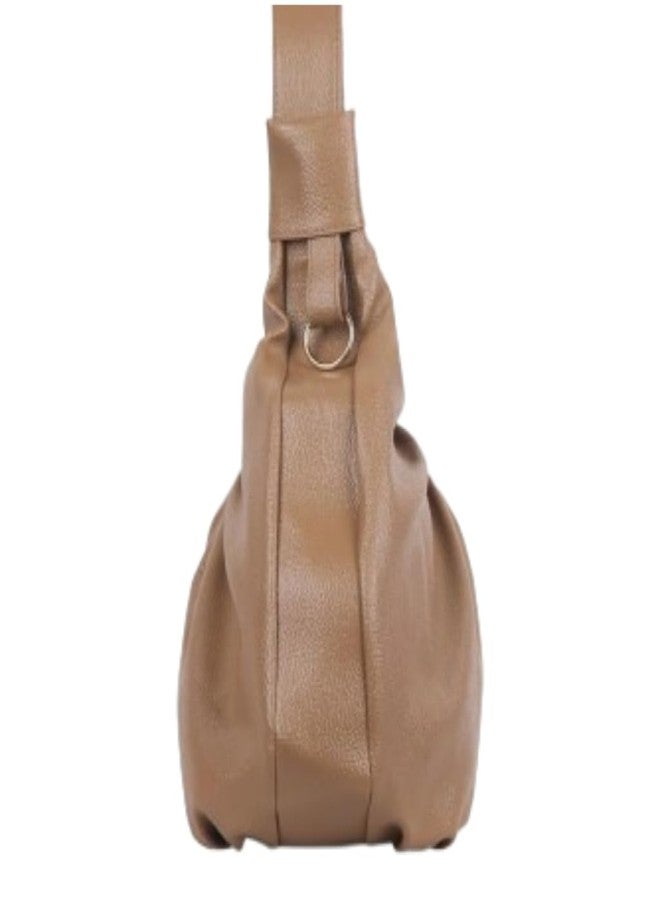 VINNIE Stylish Hobo Shoulder Bag for Women and Girls, Camel Brown PU Leather, Pleated Design, Medium Size, 2 Compartments - Image 3