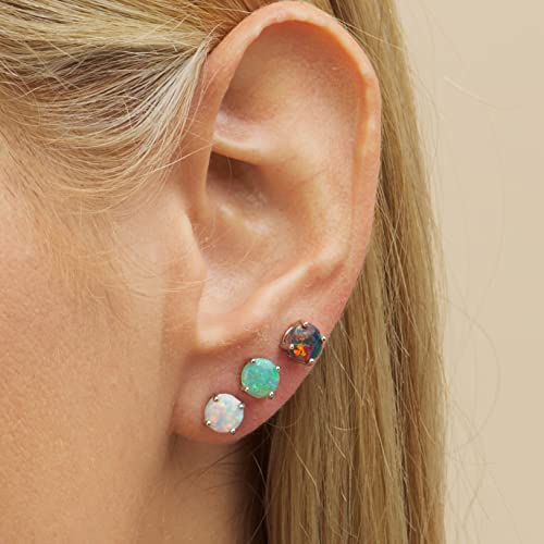 Barzel 18K White Gold Plated Black, White & Green Created Opal Stud Earrings 3 Pack Set, 6MM (Multicolor) - Image 2