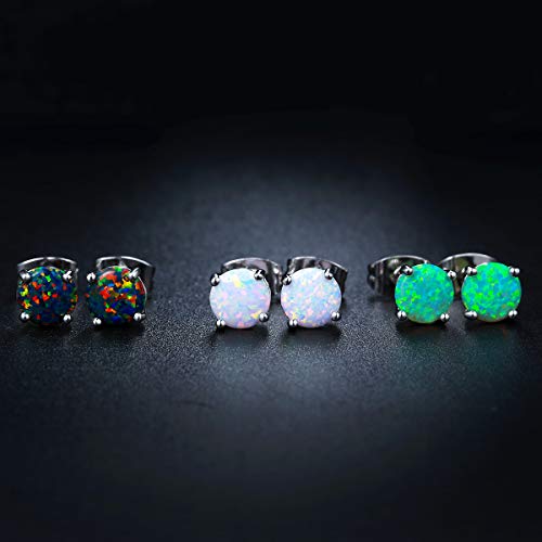 Barzel 18K White Gold Plated Black, White & Green Created Opal Stud Earrings 3 Pack Set, 6MM (Multicolor) - Image 4