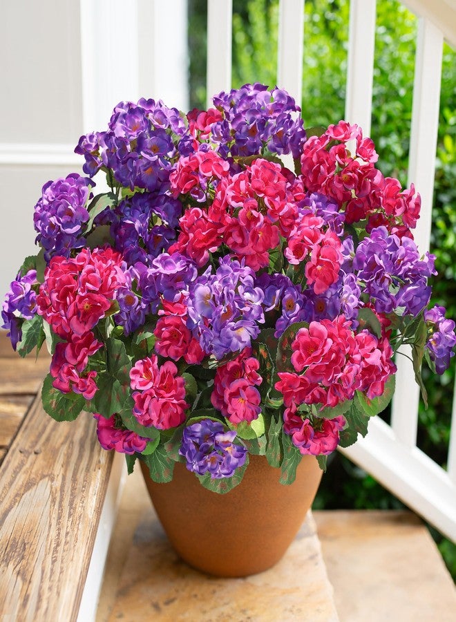 HyeFlora Artificial Geranium Fake Flowers for Outdoors Decoration, 6 Bundles Silk Geraniums Flower UV Resistant Look Real Faux Plants for Front Door Garden Porch Planter Patio Balcony Yard Indoor Home, Mix - Image 1