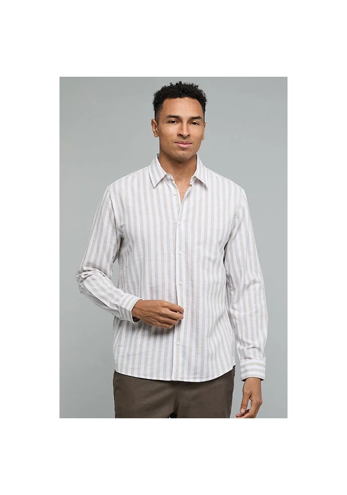 R&b Striped Shirt with Classic Collar and Long Sleeves