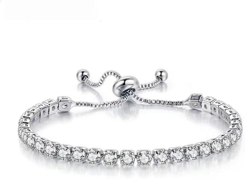 LinJie Women's 14K Gold Plated Adjustable Tennis Bracelet with 4mm Cubic Zirconia - 2 Pieces - Image 2