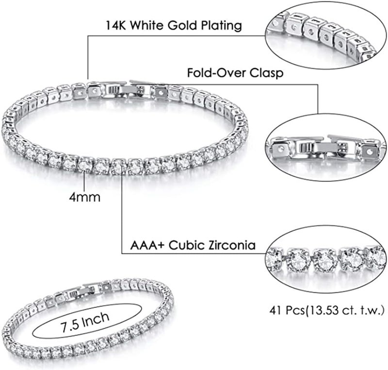 LinJie Women's 14K Gold Plated Adjustable Tennis Bracelet with 4mm Cubic Zirconia - 2 Pieces - Image 5